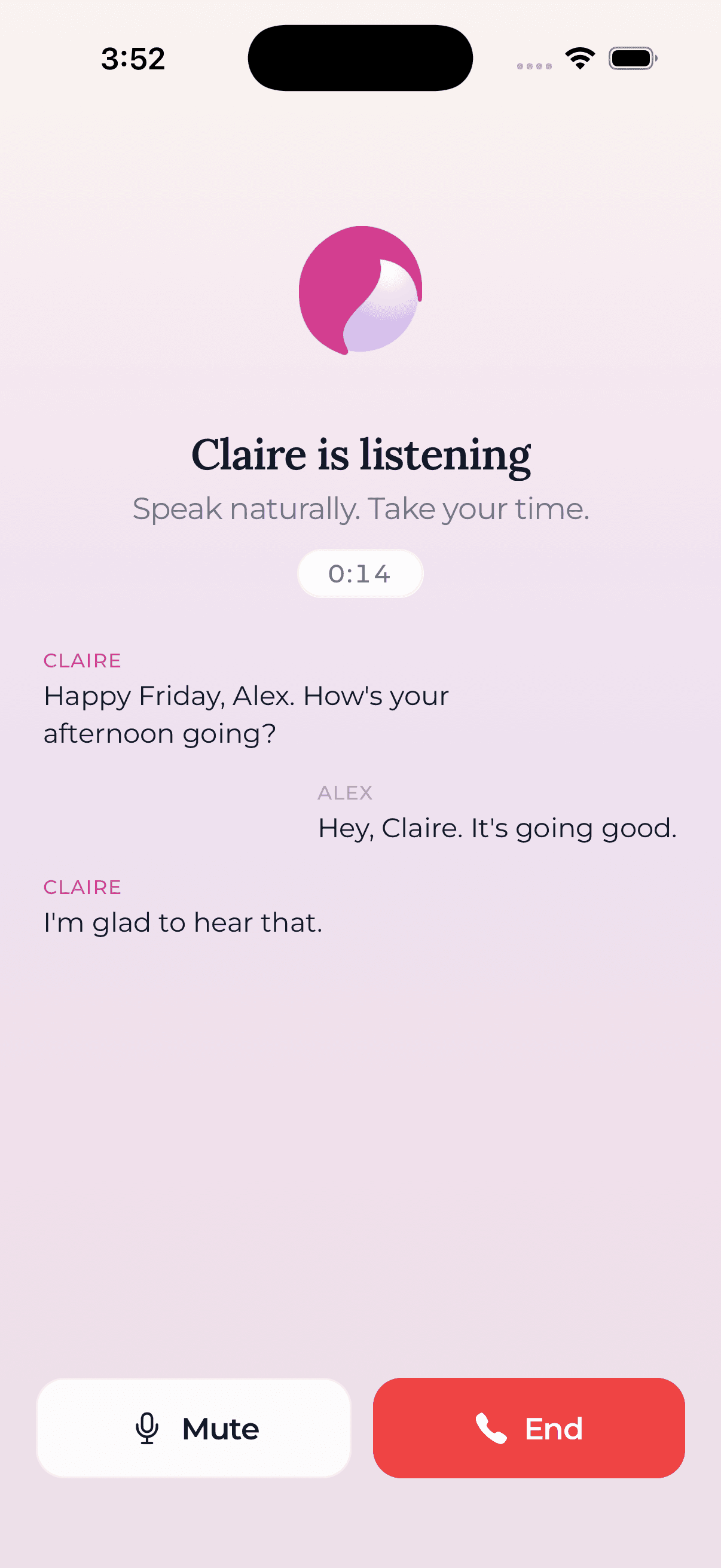 Claire voice call in progress